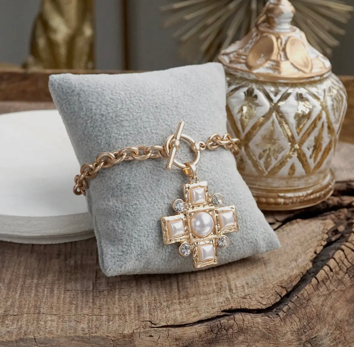 Golden Pearl Cross Bracelet