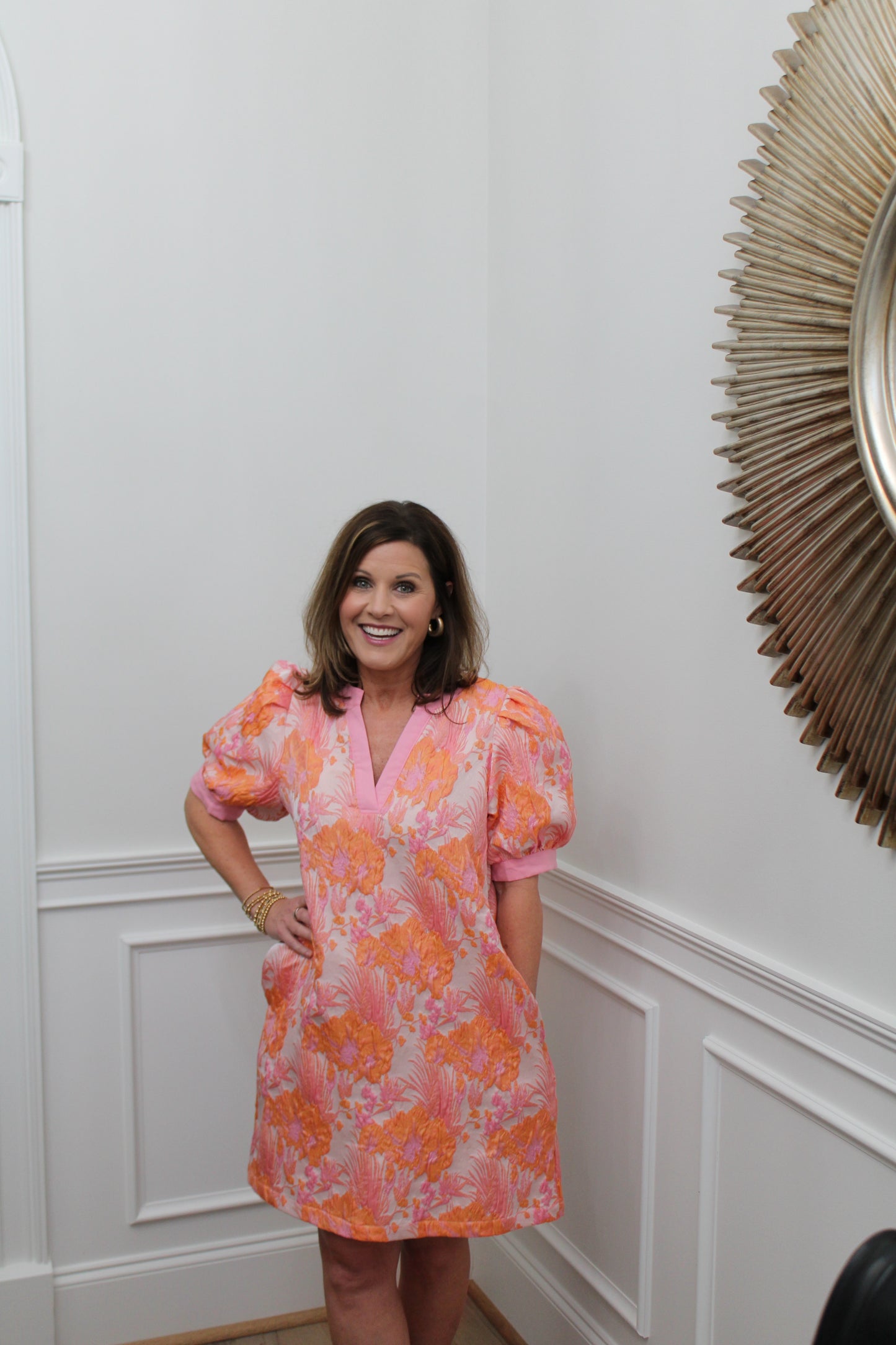 Sunset Garden Puff Sleeve Dress