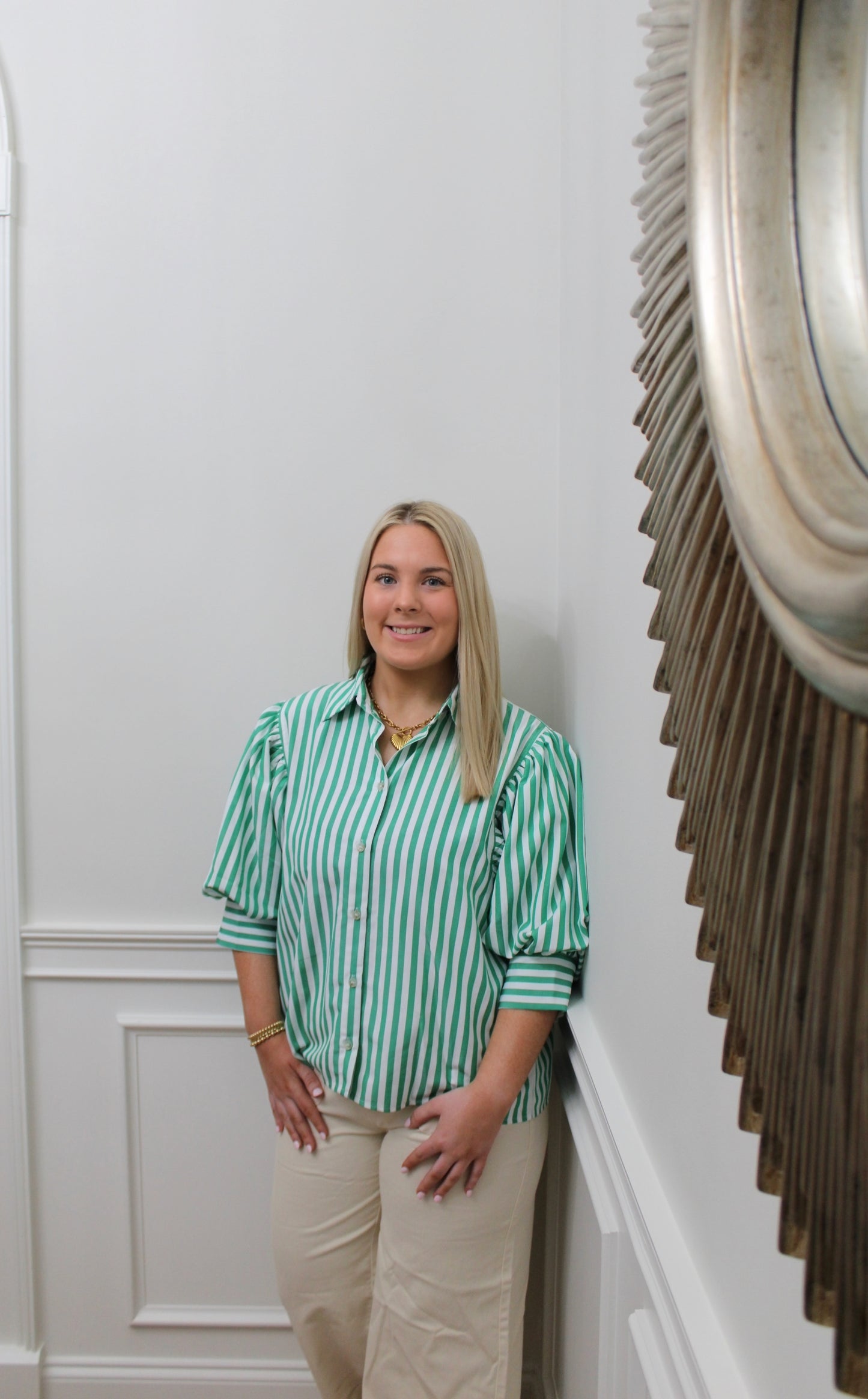 The Green Charm Stripe Blouse