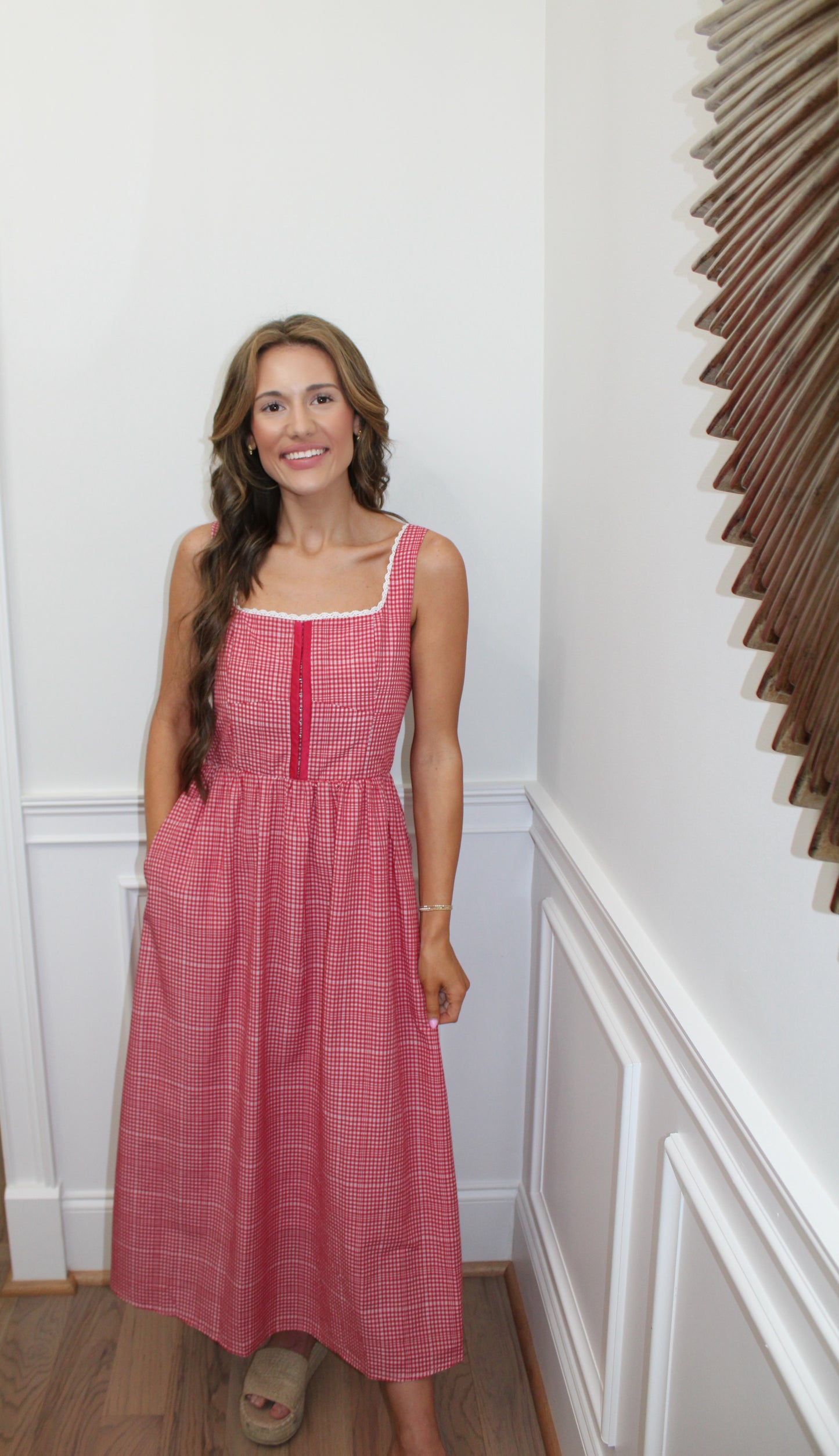 The Sweet Strawberry Gingham Midi Dress