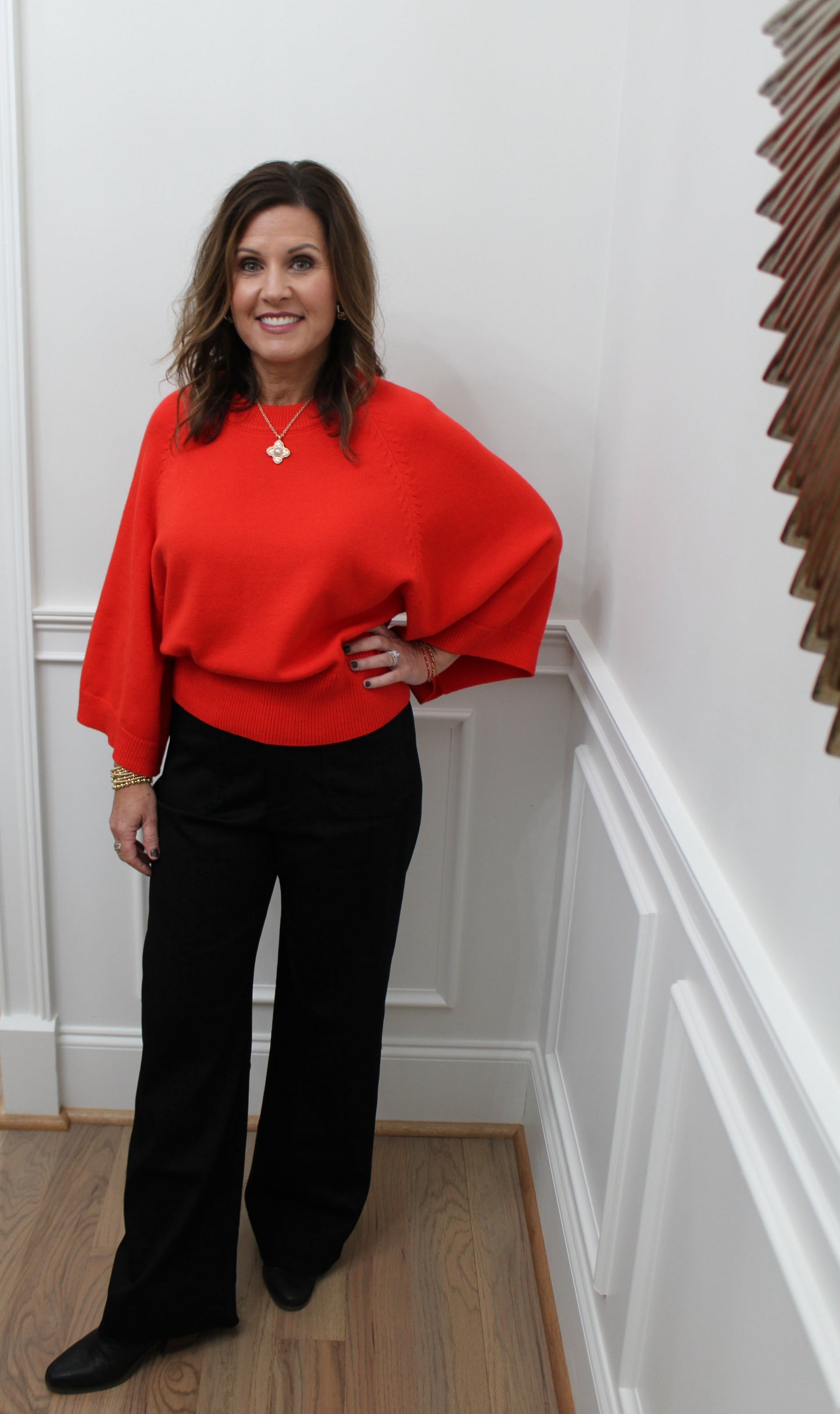 The Red Sleeve Sweater Top