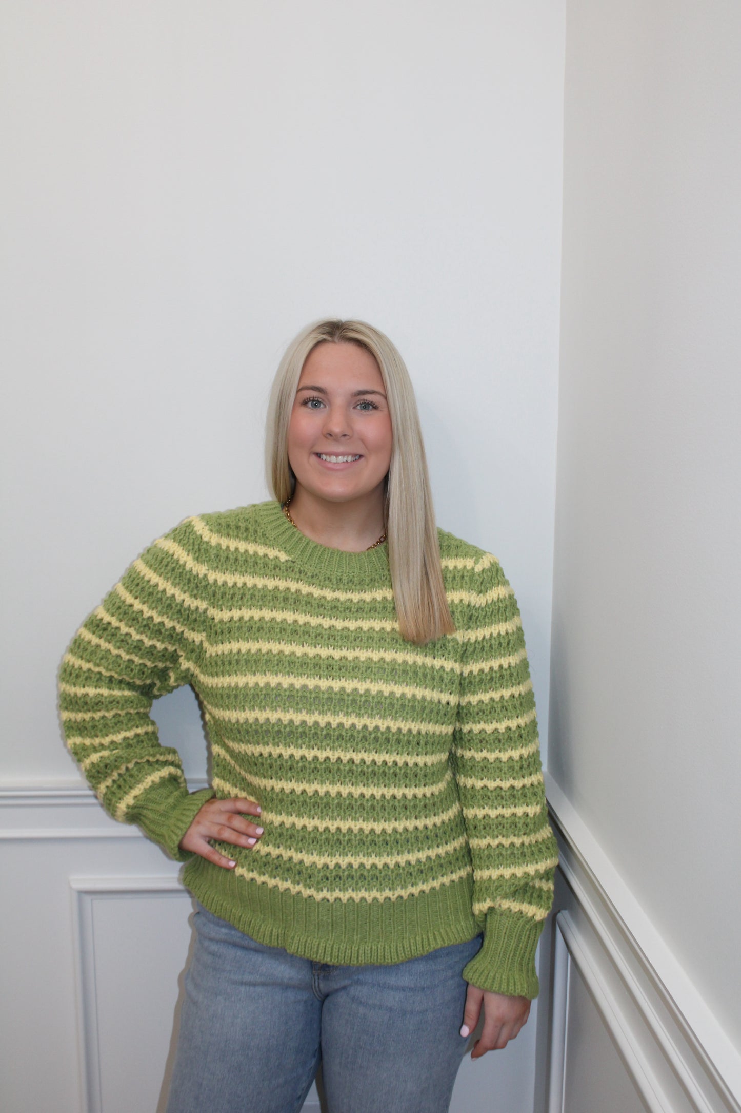 Spring Green Stripe Knit Sweater