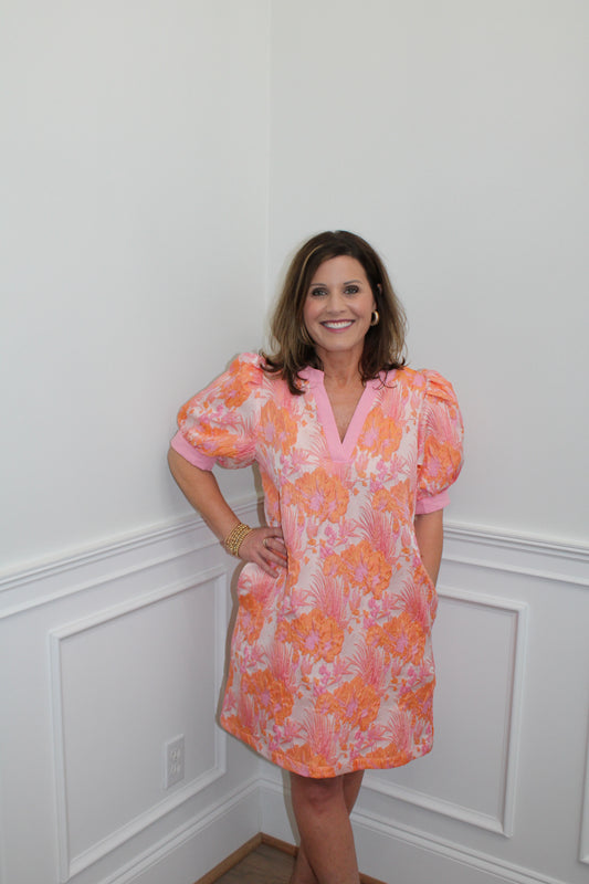 Sunset Garden Puff Sleeve Dress