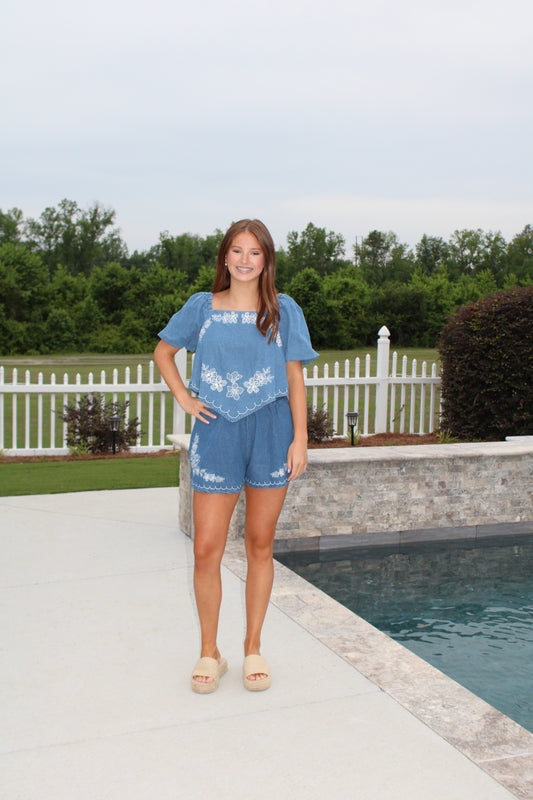 The Coastal Bloom Embroidered Shorts