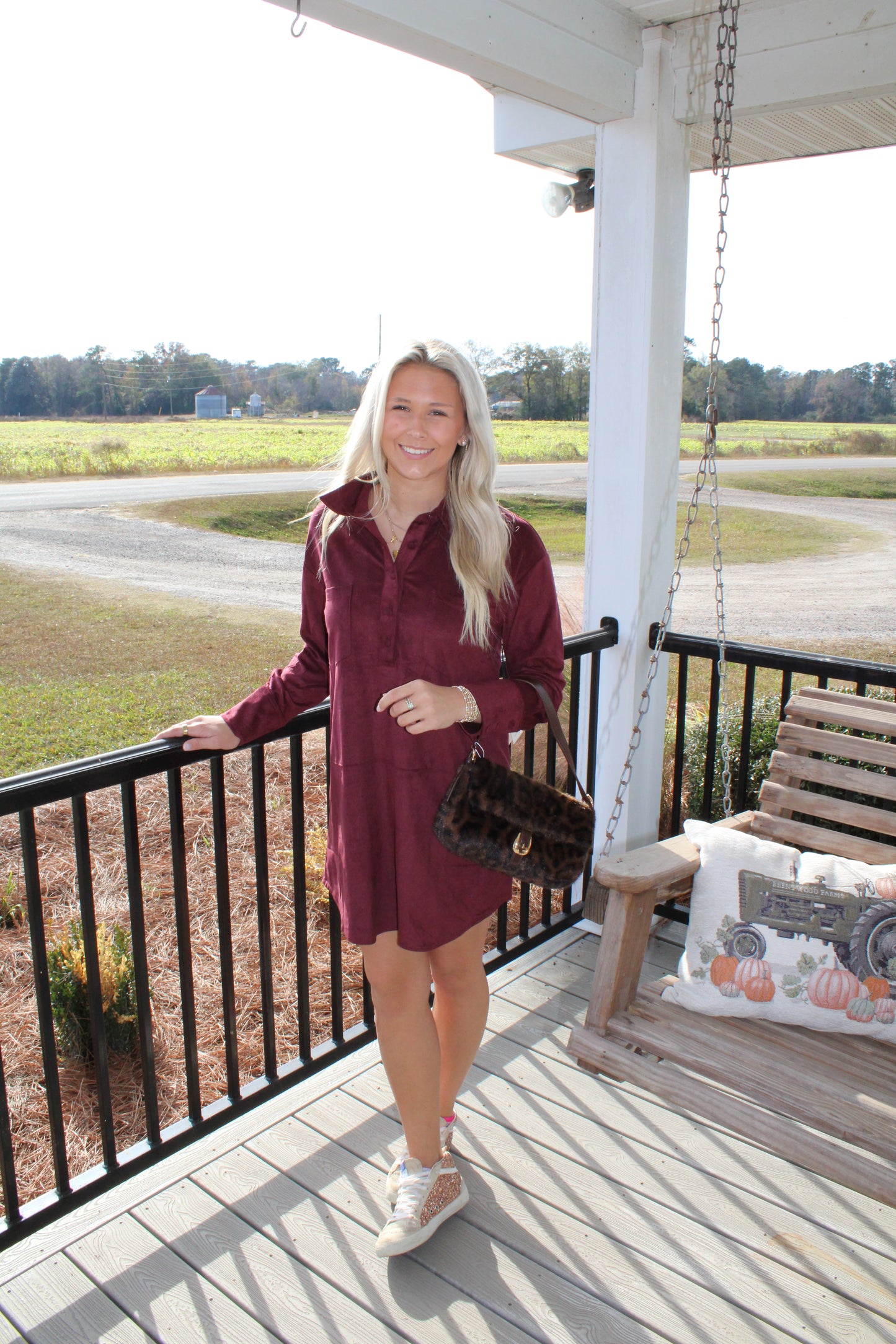 The Merlot Suede Shirt Dress