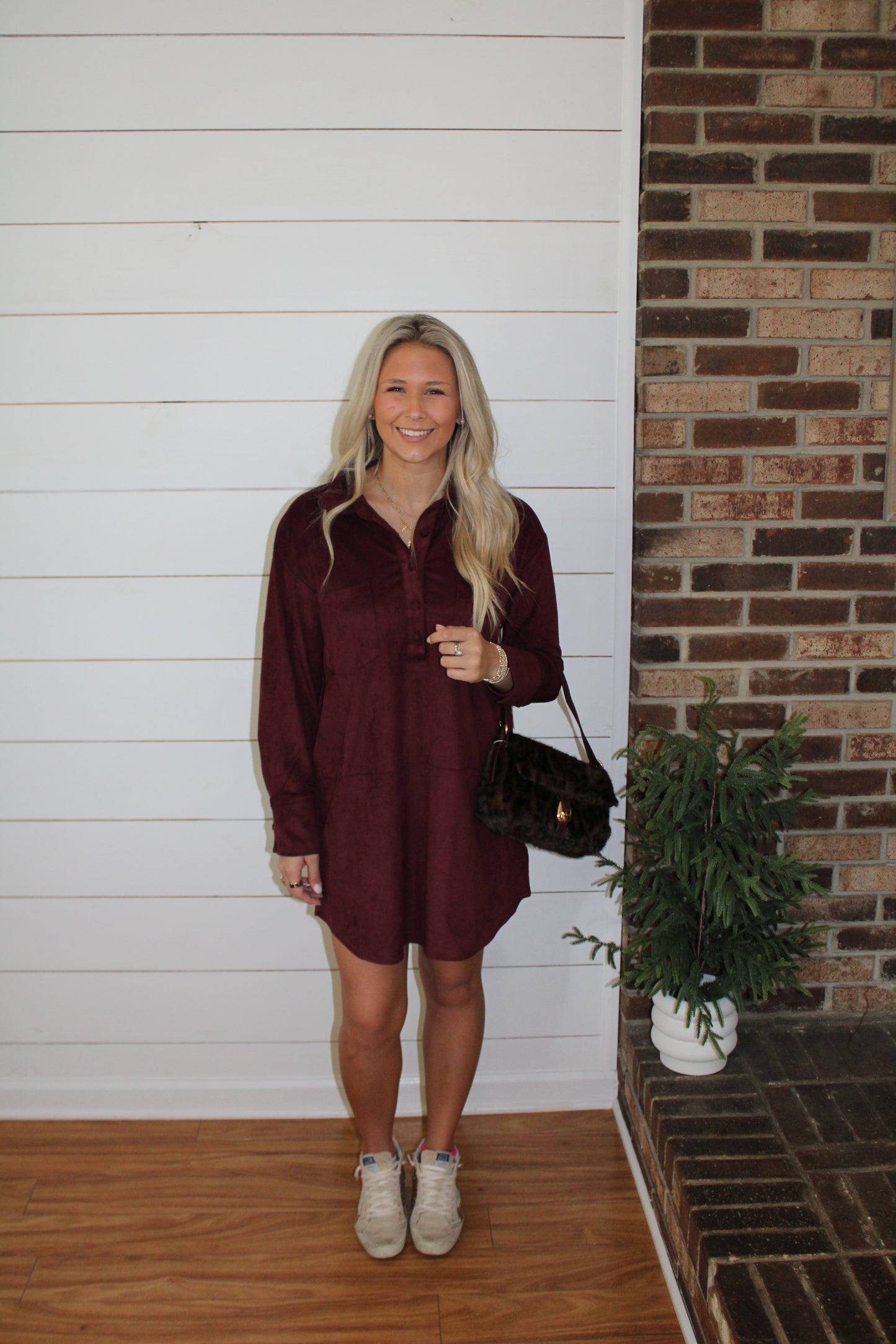 The Merlot Suede Shirt Dress