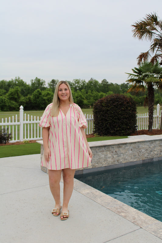 Pink Puff Sleeve Mini Dress