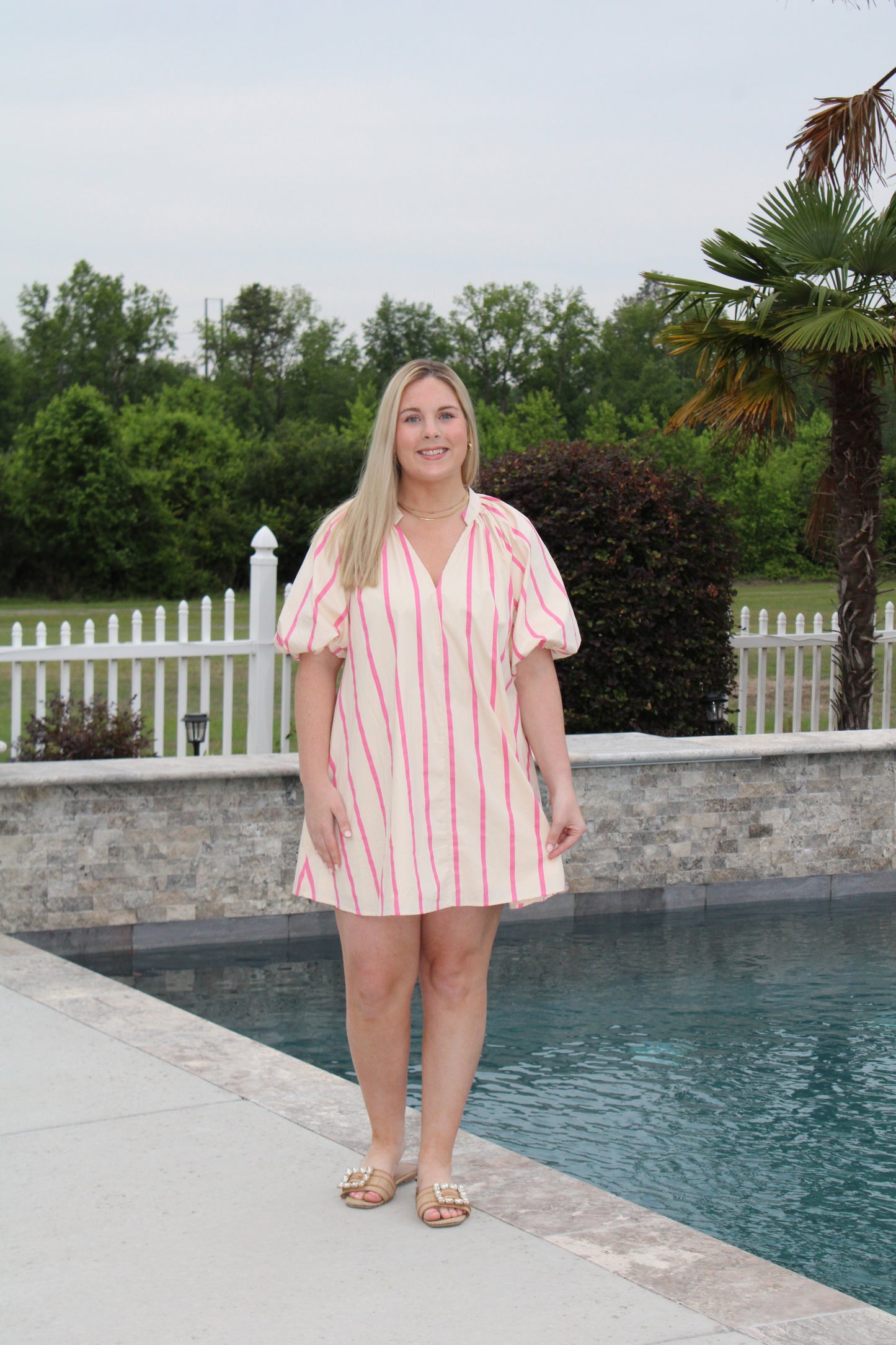 Pink Puff Sleeve Mini Dress