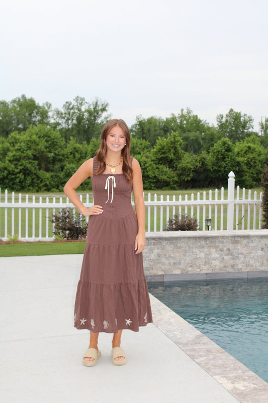 Coastal Cocoa Embroidered Maxi