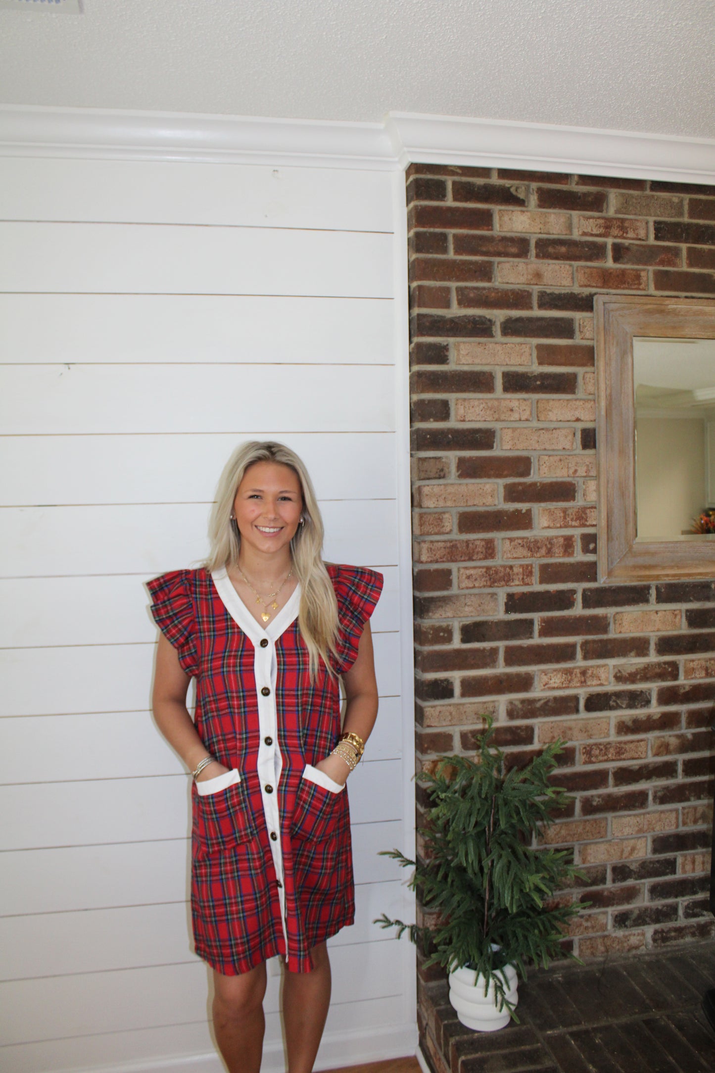 The Merry Plaid Button Dress
