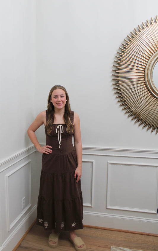Coastal Cocoa Embroidered Maxi