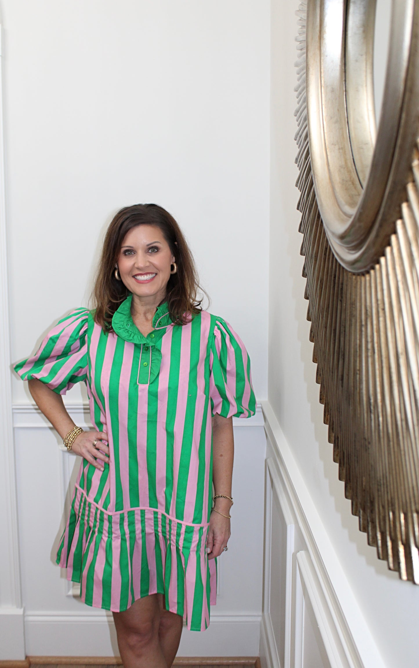 Pretty in Pink & Green Stripe Dress