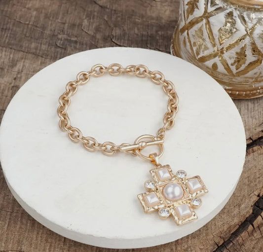 Golden Pearl Cross Bracelet