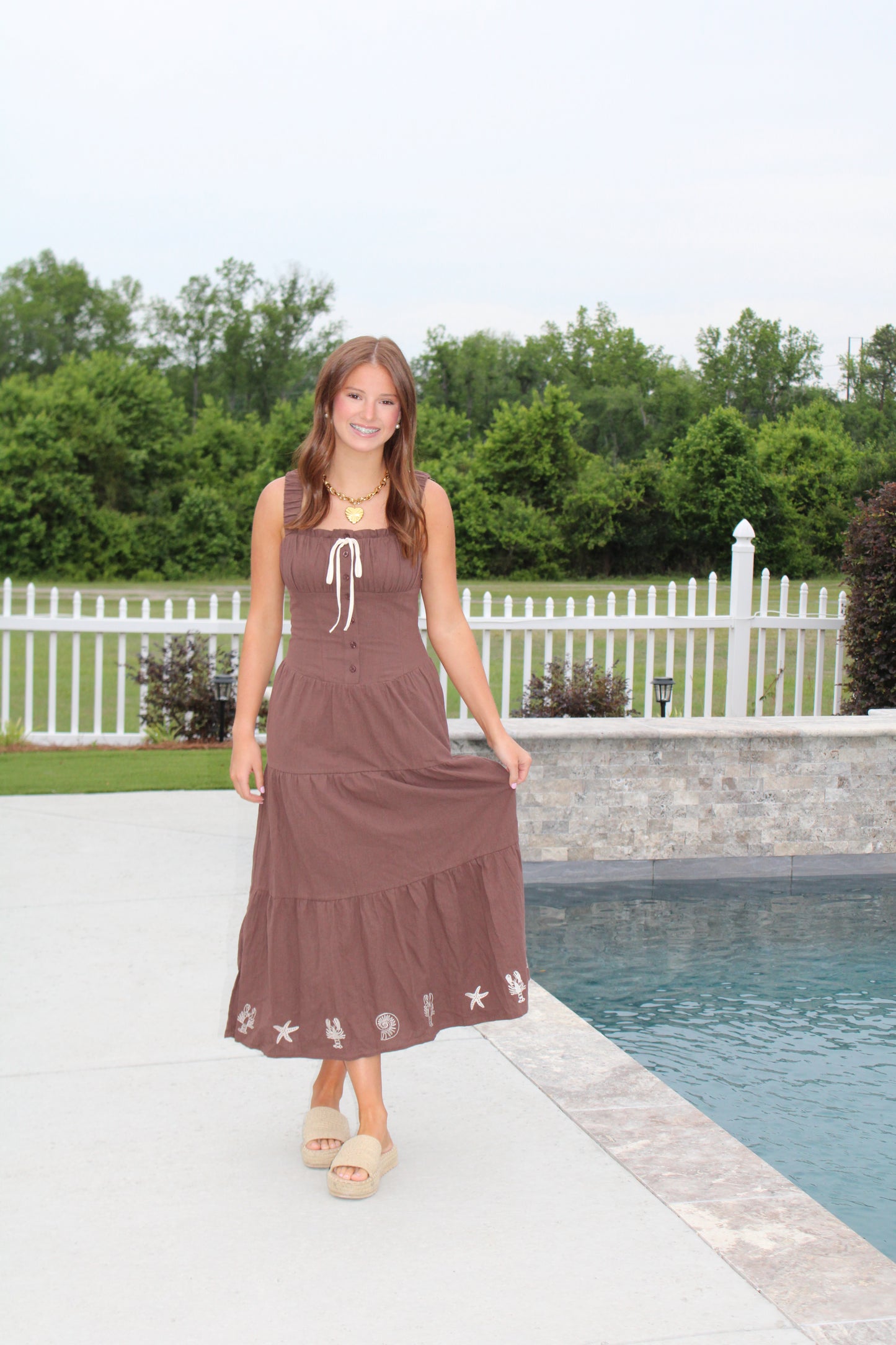 Coastal Cocoa Embroidered Maxi