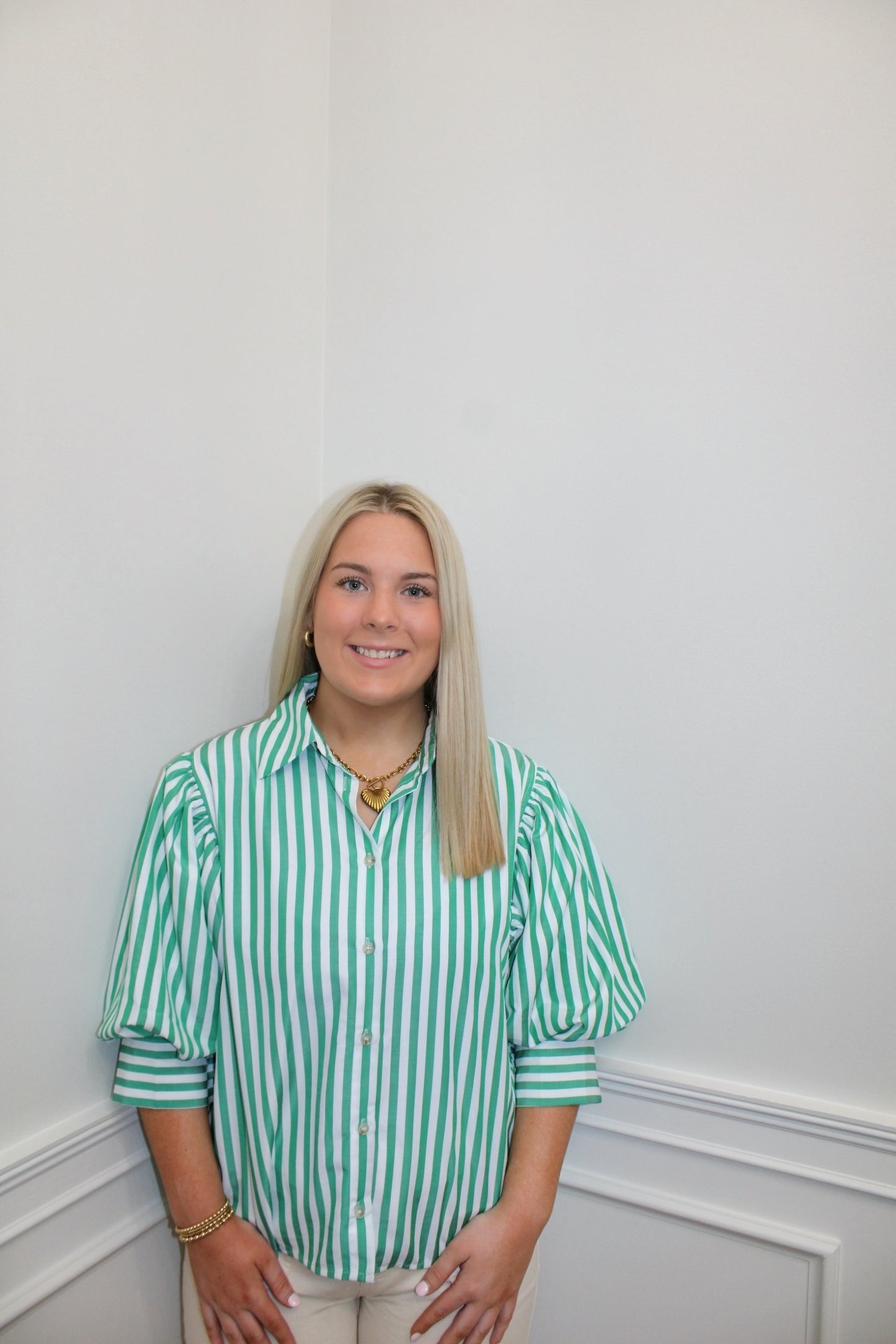 The Green Charm Stripe Blouse