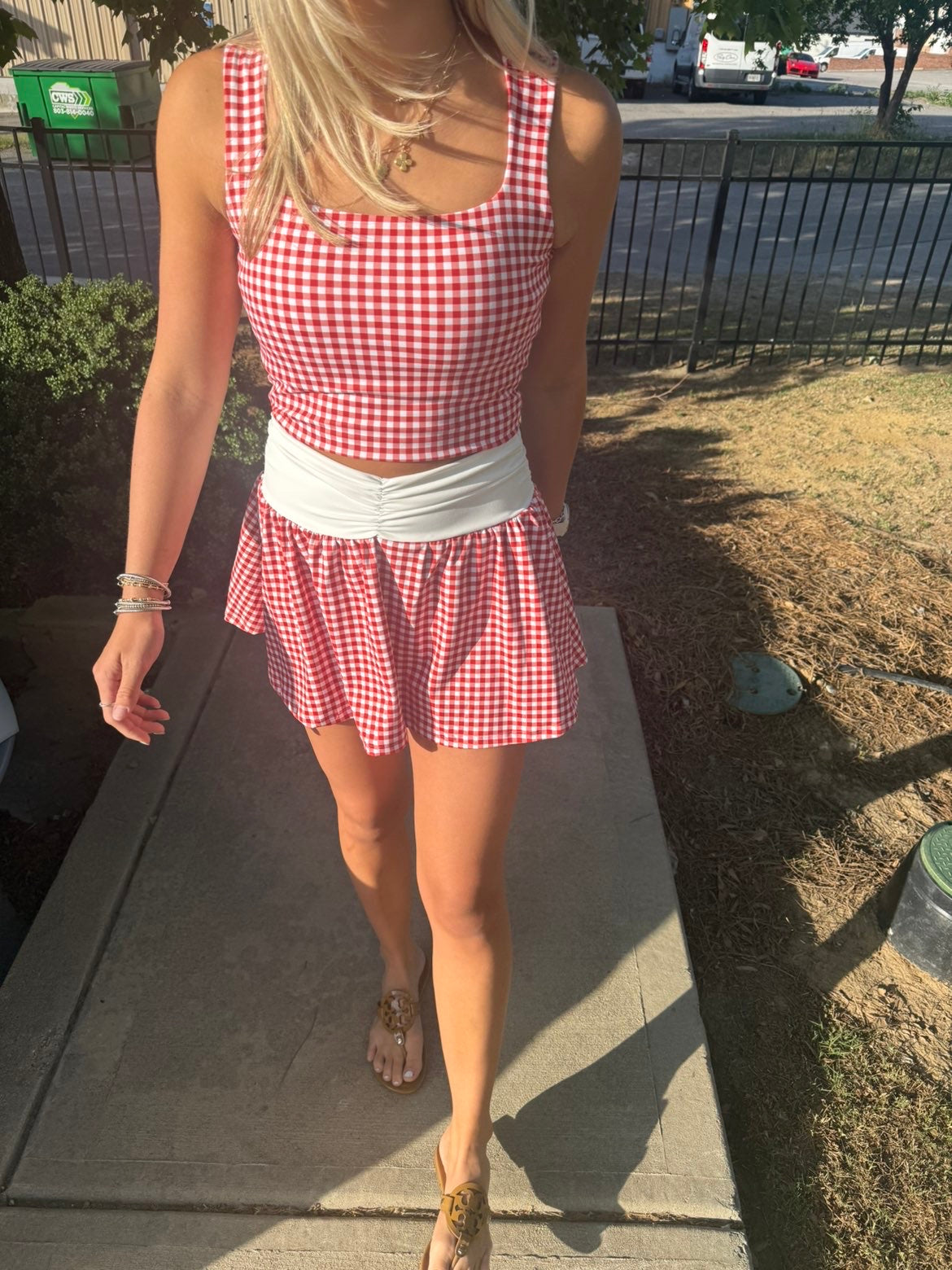Red Gingham Flounce Skort
