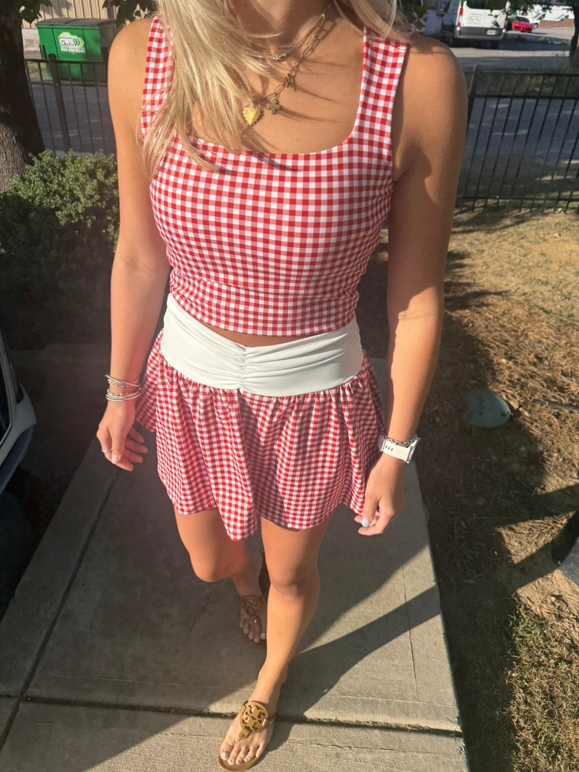 Red Gingham Flounce Skort